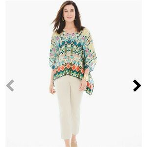 Chico's Multicolor Lizbeth ikat Geometric Women's Poncho Blouse